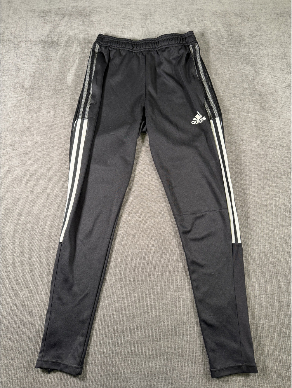 Adidas Black Track Pants with White Stripes, Size Small